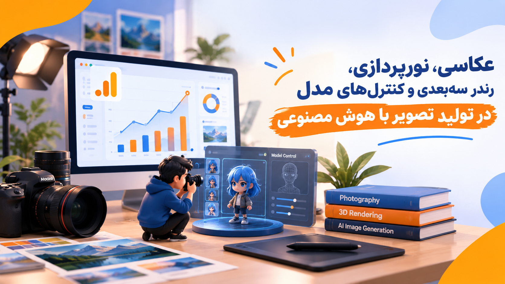 عکاسی، نورپردازی، رندر سه‌بعدی و کنترل‌های مدل در تولید تصویر با هوش مصنوعی