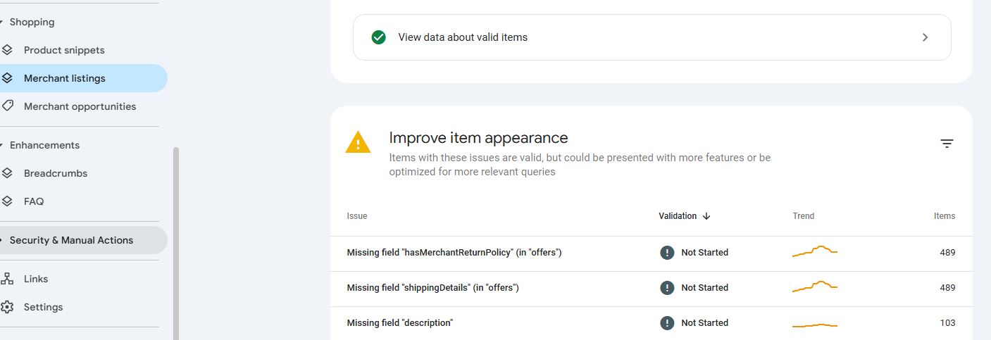Merchant listings در بخش shopping سرچ کنسول