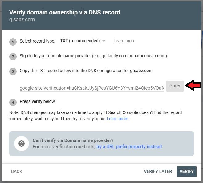 ثبت سایت در سرچ کنسول به روش Domain