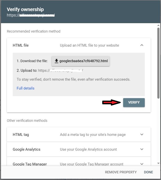 Verify اتصال سایت در سرچ کنسول