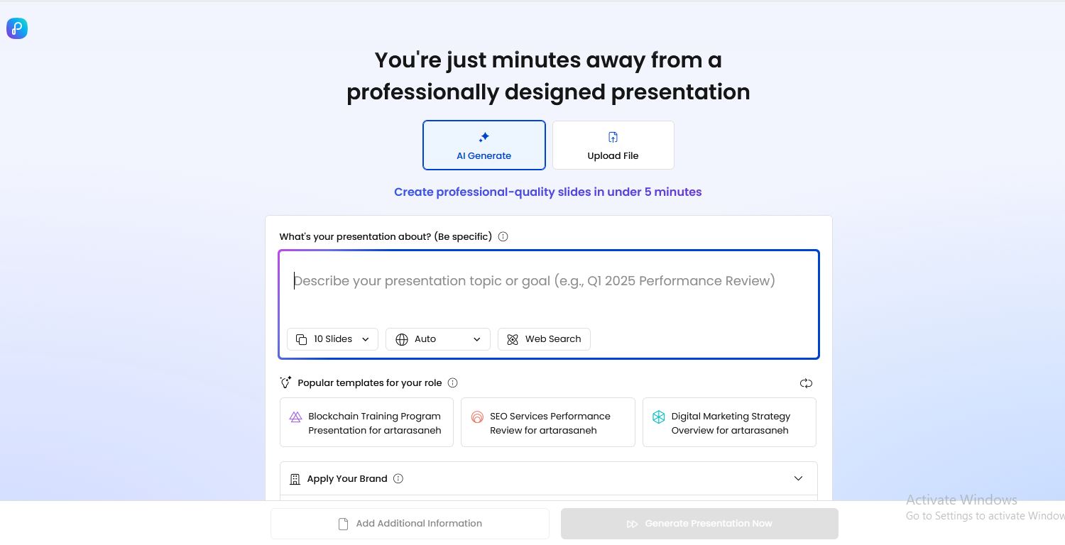 هوش مصنوعی ساخت عکس Presentations AI
